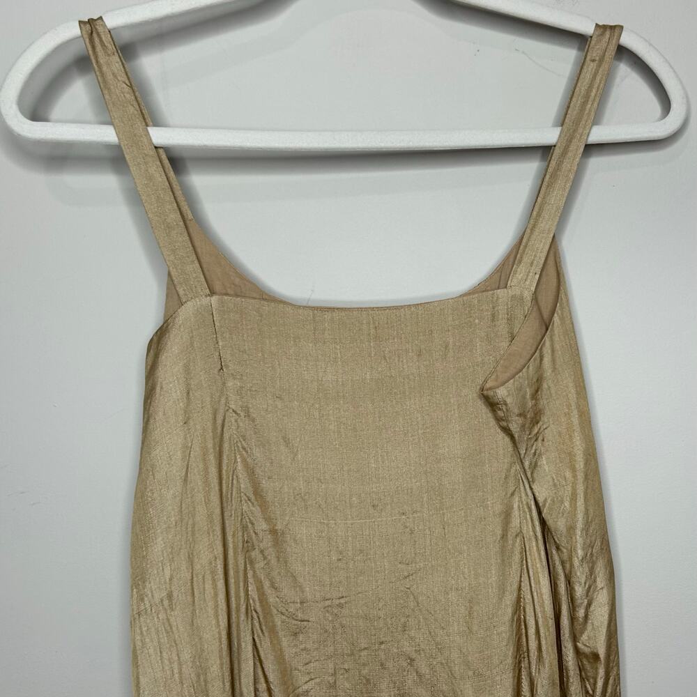 Eileen Fisher Gold Silk Pintuck Sequin Tank Top XS Spaghetti Straps Side Zip - Picture 6 of 9